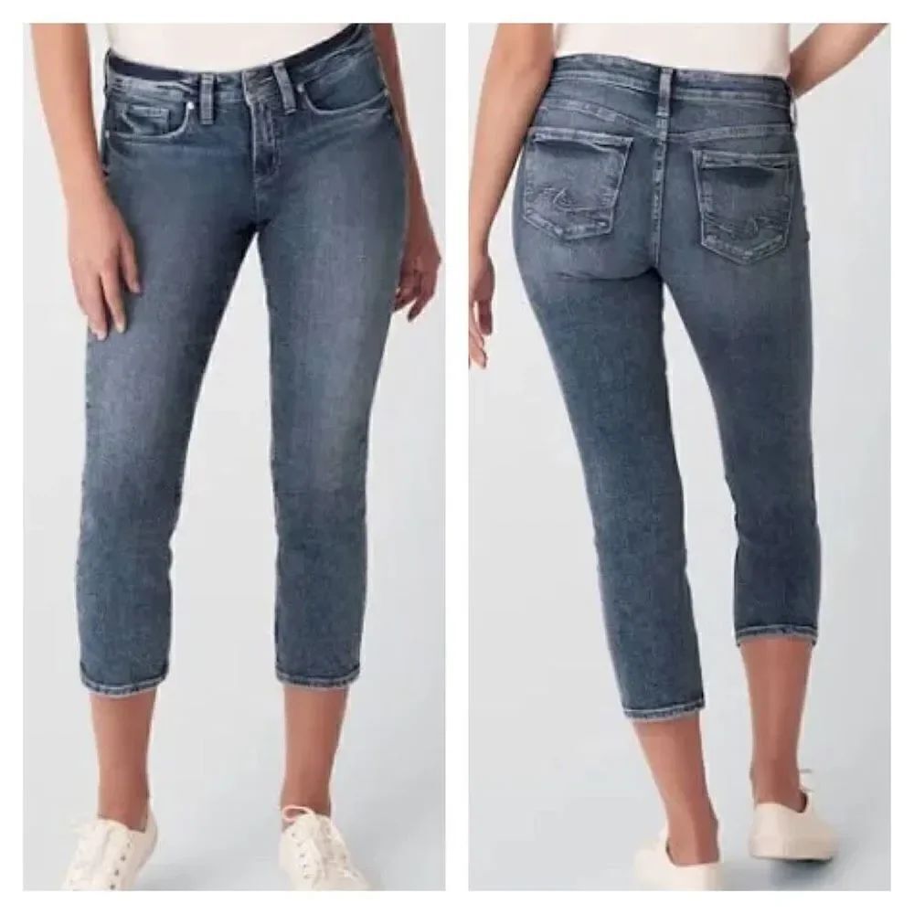 Silver Jeans Co. Suki Curvy Fit Mid Rise Straight Crop Blue Denim Jeans 25 NWT